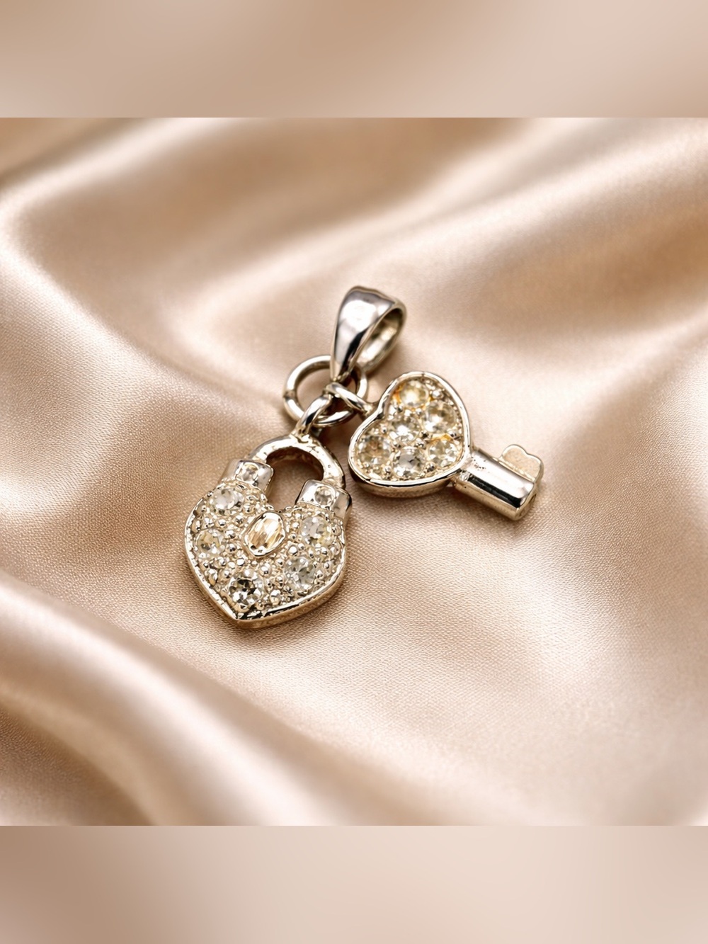Silver Heart and Key Charm